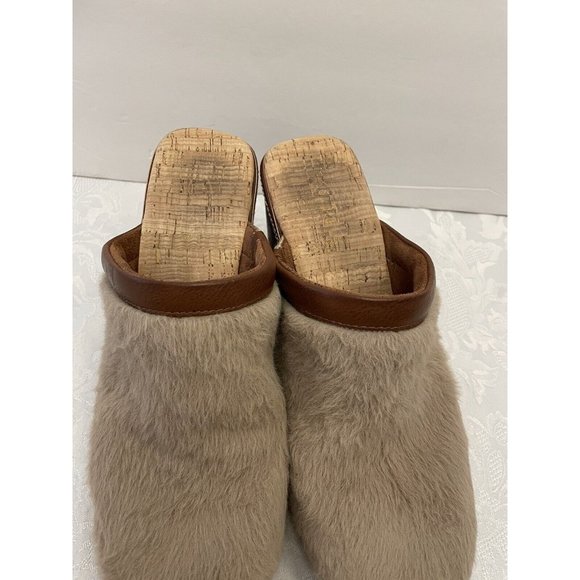 Korks Lori Clogs Mules 9M Taupe Faux Fur Slip On Block Heel Platform Y2K 90’s - Picture 3 of 12